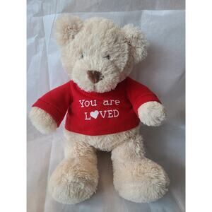 Gund "you are loved" beige 11" bear with red t-shirt